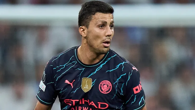 Rodrigo Hernandez of Manchester City controls the ball during the UEFA Champions League.