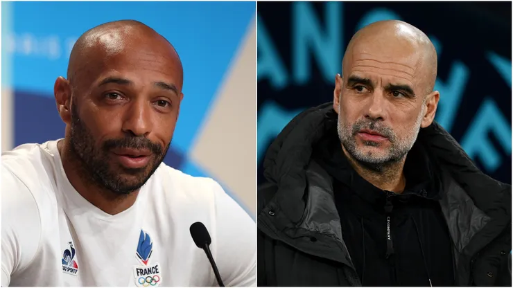 Thierry Henry (L) and Pep Guardiola (R), head coach of Manchester City.