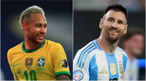 Neymar (L) of Brazil and Lionel Messi (R) of Argentina.