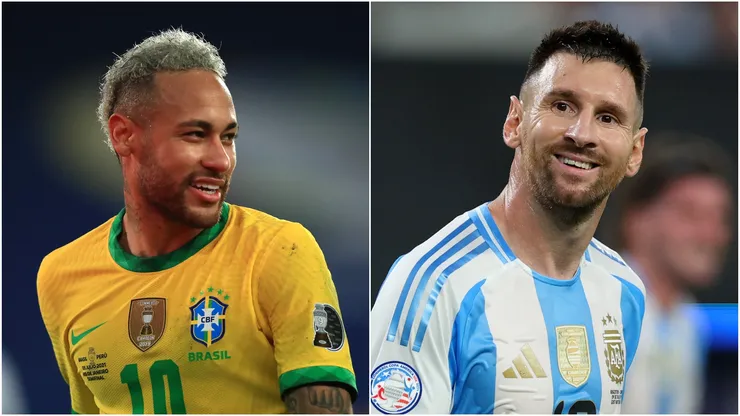 Neymar (L) of Brazil and Lionel Messi (R) of Argentina.