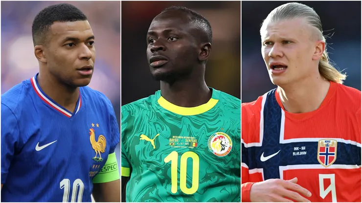 Kylian Mbappe (left), Sadio Mane (center), and Erling Haaland (right)