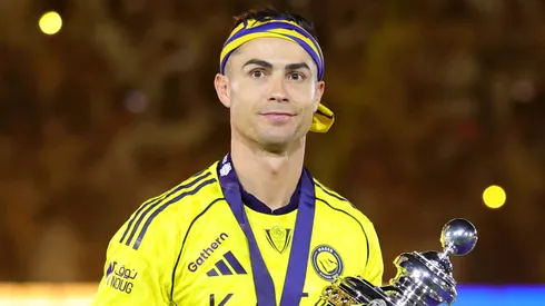 Cristiano Ronaldo of Al Nassr with the Saudi Pro League title.