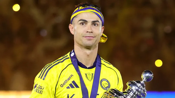 Cristiano Ronaldo of Al Nassr with the Saudi Pro League title.