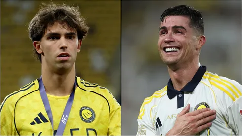 Joao Felix (L) and Cristiano Ronaldo (R) of Al Nassr.