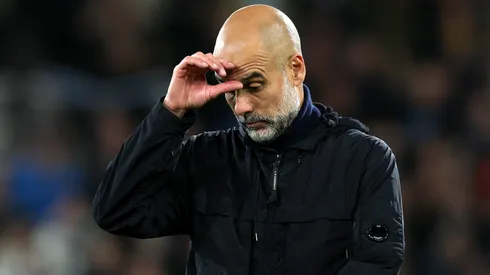 Pep Guardiola, Manager of Manchester City, appears dejected