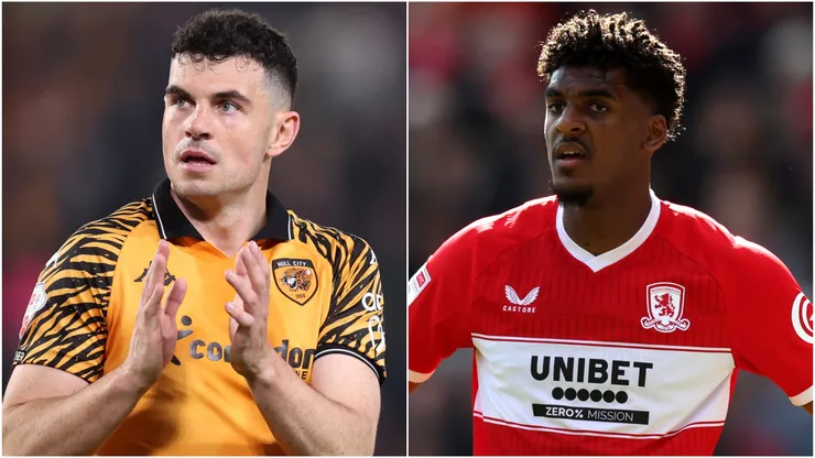 John Egan of Hull City and Adilson Malanda of Middlesbrough.
