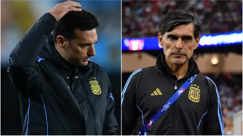 Argentina coach Lionel Scaloni and assistant Roberto Ayala.