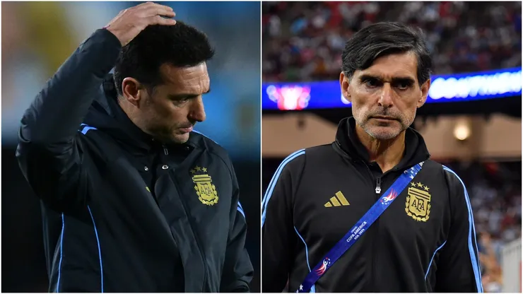 Argentina coach Lionel Scaloni and assistant Roberto Ayala.