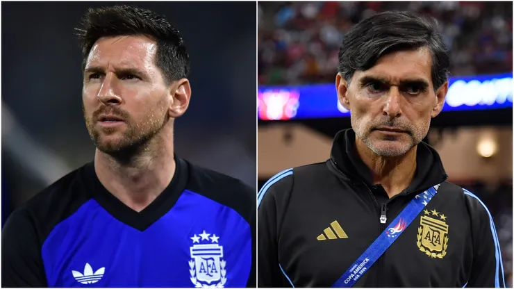 Lionel Messi and Roberto Ayala of Argentina.