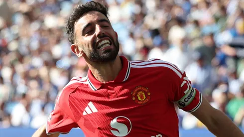 Bruno Fernandes of Manchester United celebrates scoring a goal.