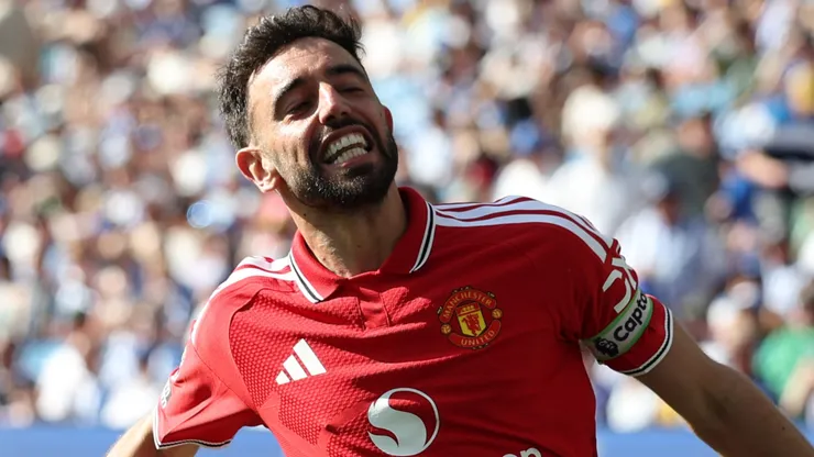 Bruno Fernandes of Manchester United celebrates scoring a goal.