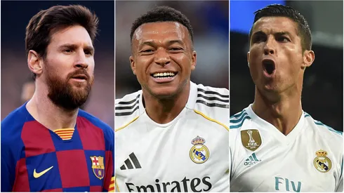 Lionel Messi of FC Barcelona, Kylian Mbappe of Real Madrid and Cristiano Ronaldo of Real Madrid.