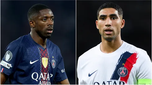 Ousmane Dembele (L) and Achraf Hakimi (R) of Paris Saint-Germain.