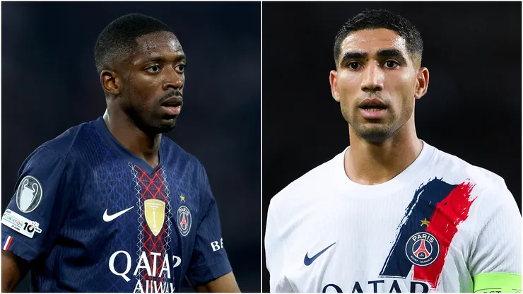 Ousmane Dembele (L) and Achraf Hakimi (R) of Paris Saint-Germain.