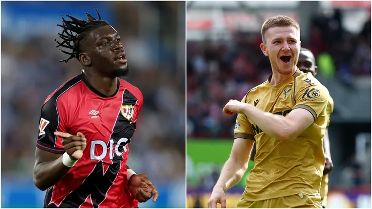 Randy Nteka of Rayo Vallecano (L) and Adam Wharton of Crystal Palace (R)