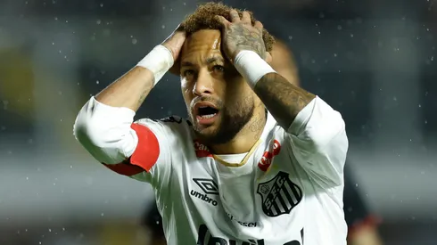 Neymar of Santos reacts during a match.