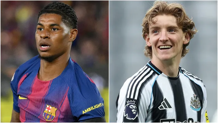 Marcus Rashford of FC Barcelona and Anthony Gordon of Newcastle United.
