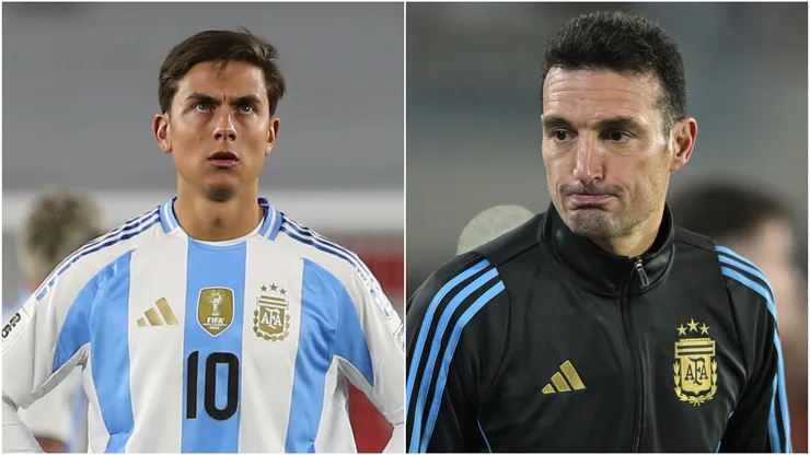 Paulo Dybala (L) and Lionel Scaloni, Head Coach of Argentina.