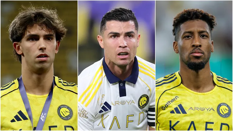 Joao Felix (L), Cristiano Ronaldo (M), and Kingsley Coman (R) of Al Nassr.