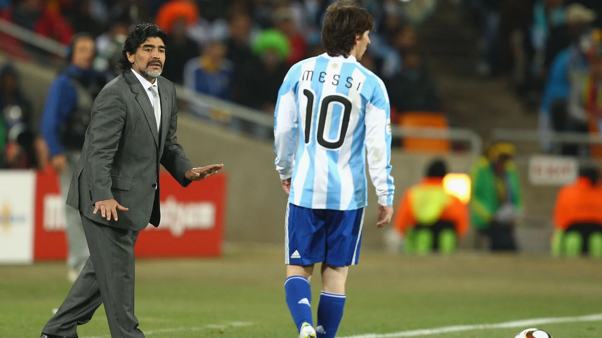 Maradona was Messi’s coach between 2008 and 2010.