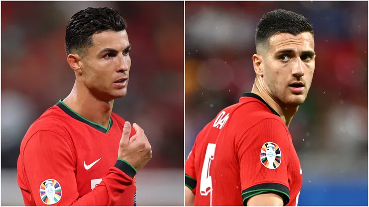 Cristiano Ronaldo (L) and Diogo Dalot (R) of Portugal.