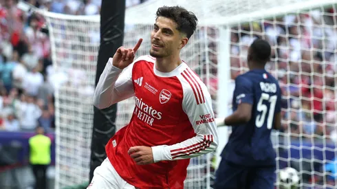 Kai Havertz celebrates after scoring vs PSG.