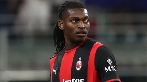 Rafael Leao of AC Milan Luka Modric after the Serie A match.