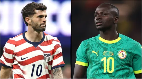 Christian Pulisic (L) #10 of the United States and Sadio Mane (R) of Senegal.