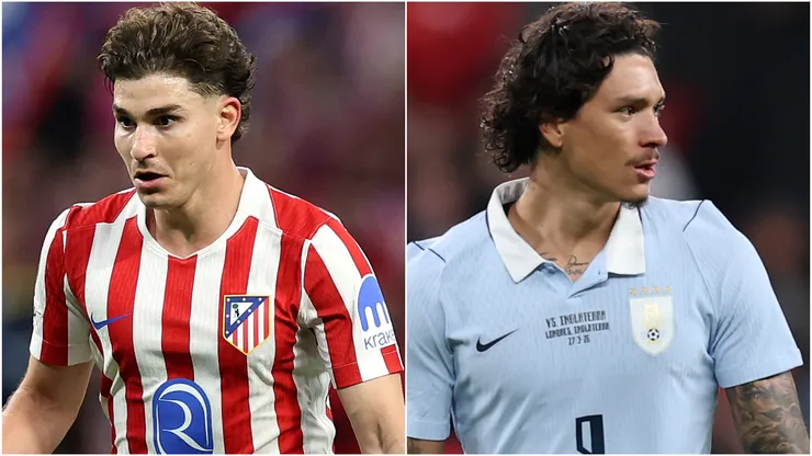 Julian Alvarez of Atletico de Madrid and Darwin Nunez of Uruguay.
