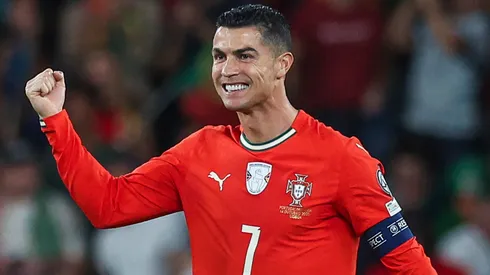 Cristiano Ronaldo of Portugal celebrates after scoring a goal.