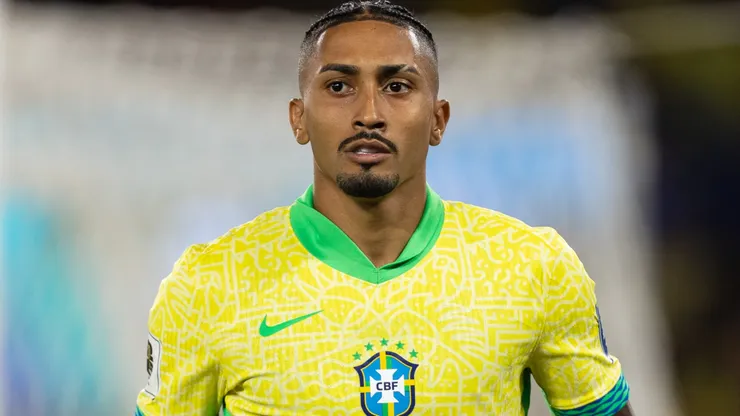Raphinha of Brazil looks on during the match.