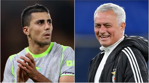 Rodri (L) of Manchester City and Jose Mourinho (R).
