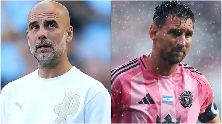 Pep Guardiola, Manager of Manchester City and Lionel Messi #10 of Inter Miami CF.