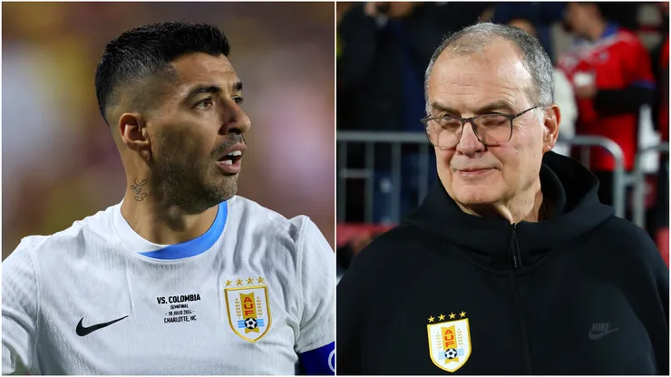 Luis Suarez and Marcelo Bielsa of Uruguay.