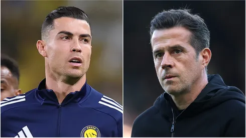Cristiano Ronaldo (L) of Al Nassr and Marco Silva (R), head coach of Fulham.