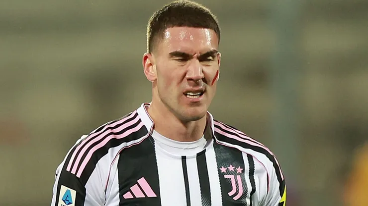 Dusan Vlahovic of Juventus FC reacts during the Serie A match.