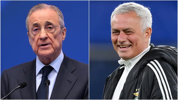 Florentino Perez (L), President of Real Madrid, and Jose Mourinho (R).