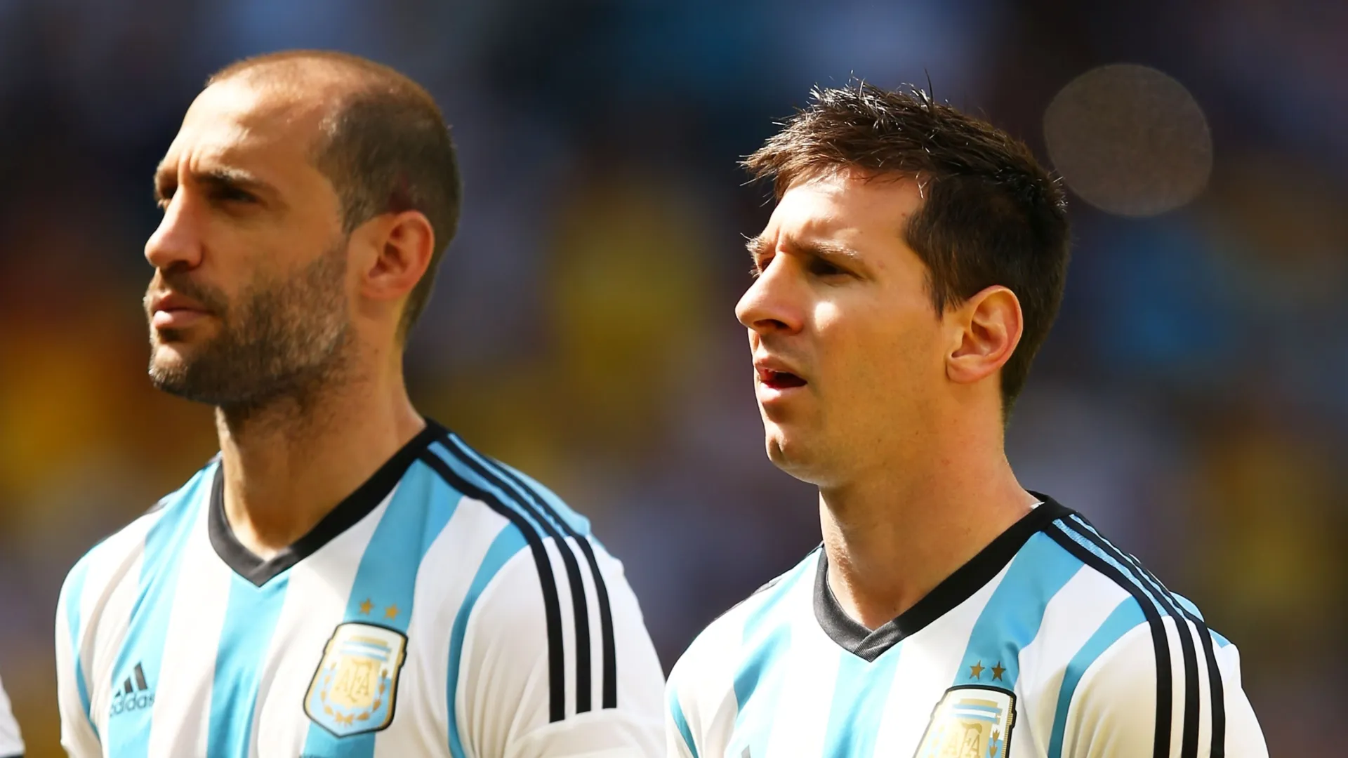Pablo Zabaleta and Lionel Messi playing for Argentina.