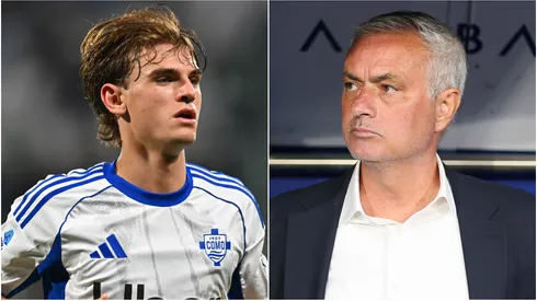 Nico Paz of Como 1907 and Jose Mourinho.