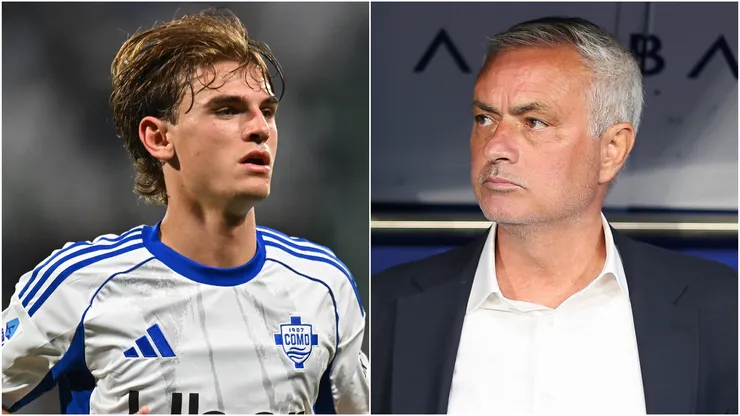 Nico Paz of Como 1907 and Jose Mourinho.