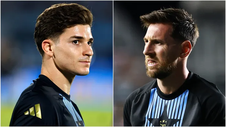 Argentina forwards Julian Alvarez and Lionel Messi.