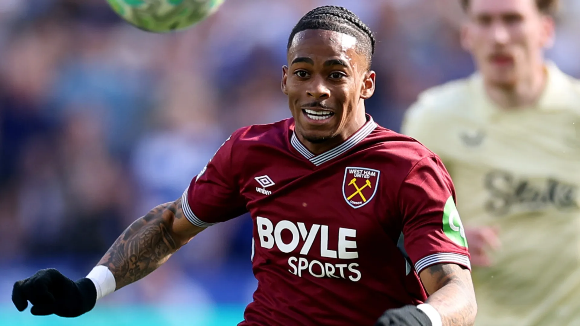 Crysencio Summerville of West Ham United chases after the ball.