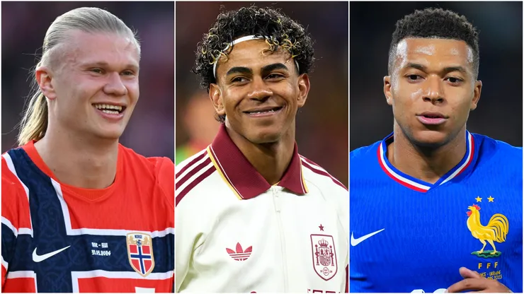 Erling Haaland (left), Lamine Yamal (center), and Kylian Mbappe (right)