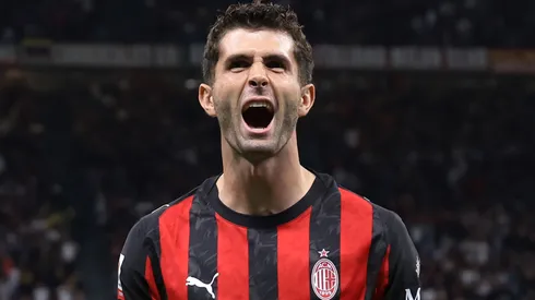 Christian Pulisic of AC Milan celebrates after scoring a goal.