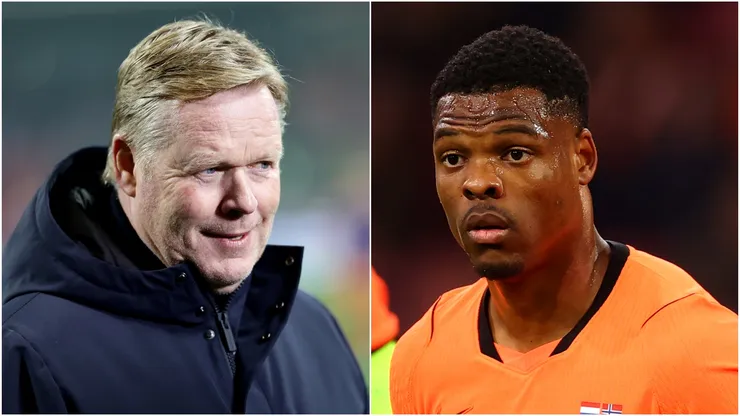 Netherlands coach Ronald Koeman and defender Denzel Dumfries.