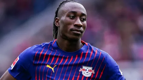 Yan Diomande of RB Leipzig looks on during a Bundesliga game.