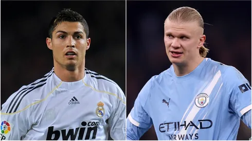 Cristiano Ronaldo (L) of Real Madrid and Erling Haaland (R) of Manchester City.