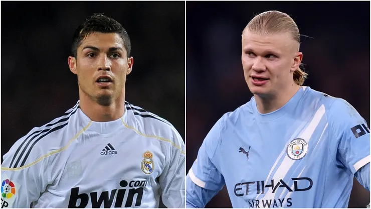 Cristiano Ronaldo (L) of Real Madrid and Erling Haaland (R) of Manchester City.