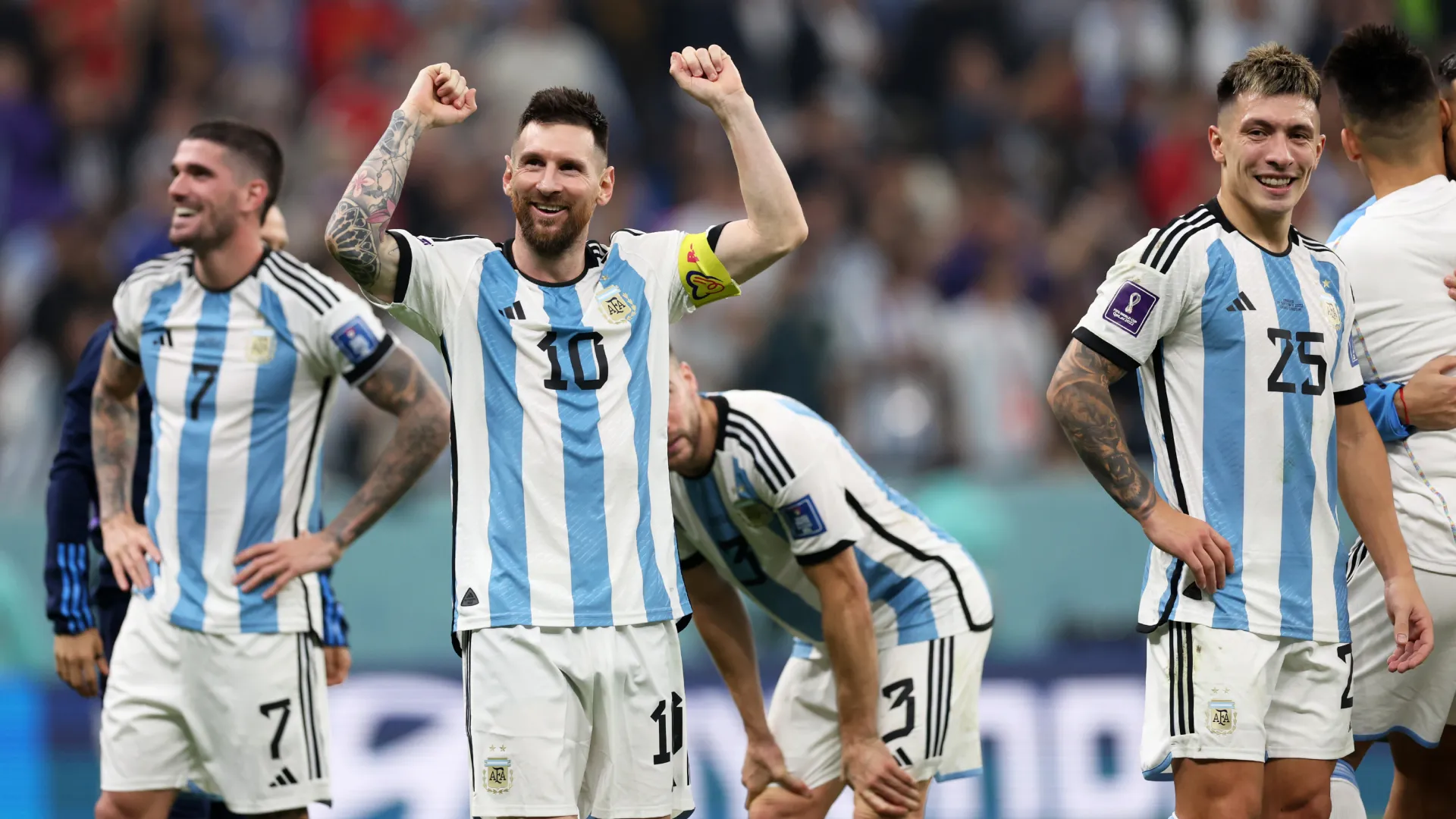 Lionel Messi celebrates Argentina’s win vs Croatia in 2022 Qatar. (Getty Images)