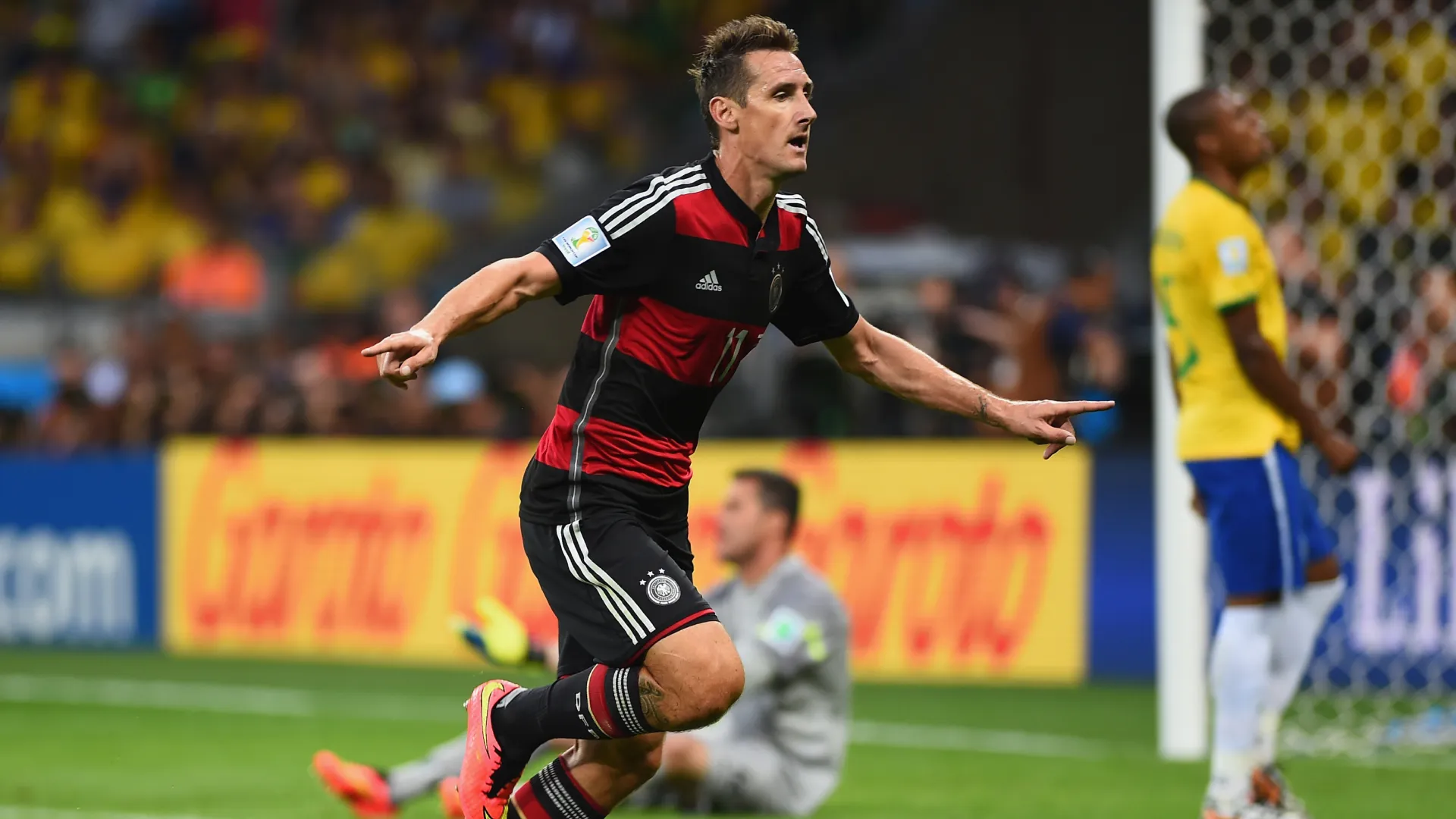 Miroslav Klose celebrates scoring against Brazil. (Getty Images)
